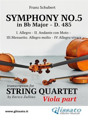 cover image of Viola part--Symphony No.5 by Schubert for String Quartet